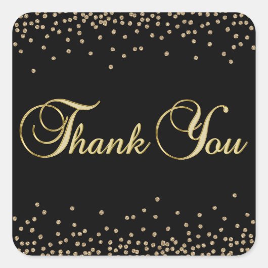 Elegant Unique Black Gold Confetti Dank u Vierkante Sticker (Voorkant)
