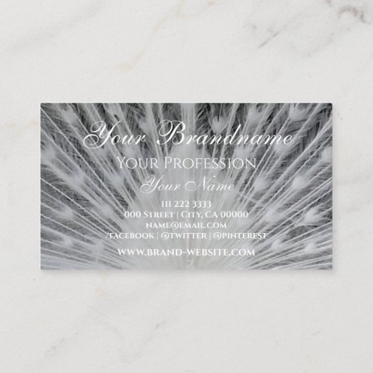 Elegant Unique Design Peacock Wit Zwart en Logo Visitekaartje (Achterkant)