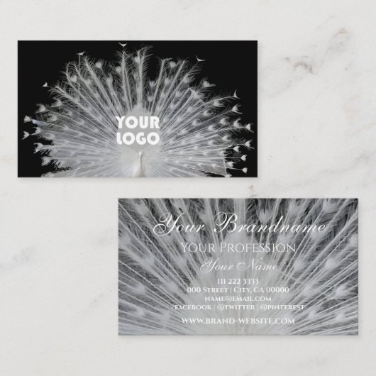 Elegant Unique Design Peacock Wit Zwart en Logo Visitekaartje (Voorkant / Achterkant)