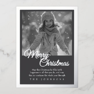 Elegant Unique Modern Photo Merry Christmas Silver Folie Feestdagen Briefkaart