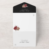 Elegant Unique Red Rose Botanical Weddenschap Blac All In One Uitnodiging (Buitenkant)
