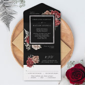 Elegant Unique Red Rose Botanical Weddenschap Blac All In One Uitnodiging