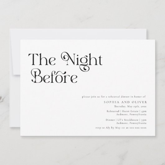 Elegant Unique Typography Rehearsal Dinner Kaart (Voorkant)