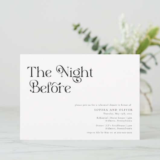 Elegant Unique Typography Rehearsal Dinner Kaart (Staand voorkant)
