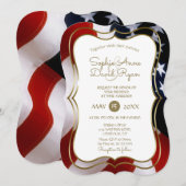 Elegant Unique USA Flag Gold Wedding Invite Kaart (Voorkant / Achterkant)