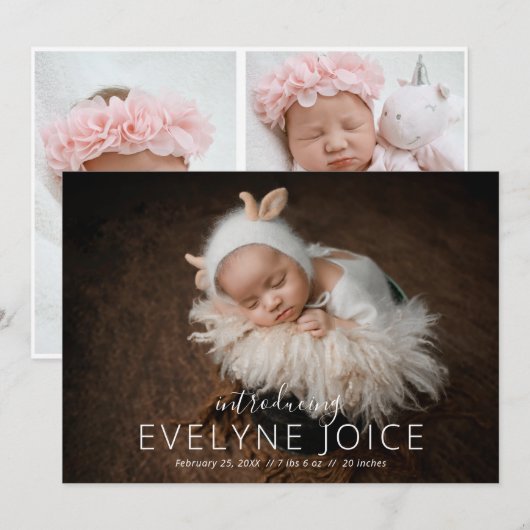 Elegant Unisex Foto Collage Newborn Baby Aankondiging (Voorkant / Achterkant)
