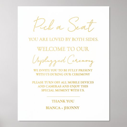 Elegant Unplugged Ceremony Weddenschap Welkomsttek Folie Afdrukken (Voorkant)