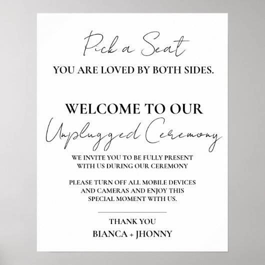 Elegant Unplugged Ceremony Weddenschap Welkomsttek Poster (Voorkant)