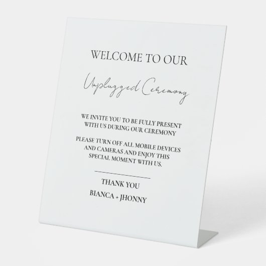 Elegant Unplugged Ceremony Weddenschap Welkomsttek Reclamebord Met Voetstuk (Voorkant)