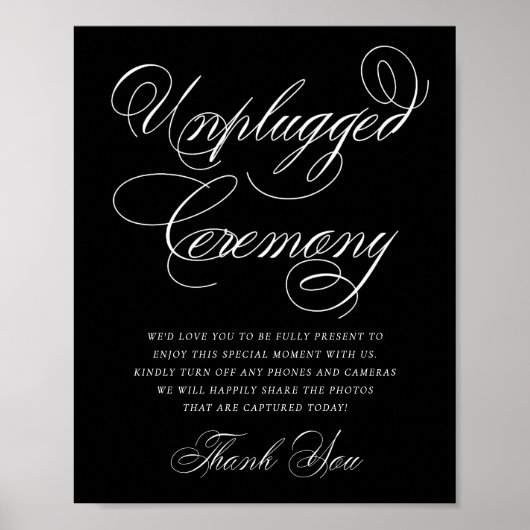 Elegant Unplugged Ceremony White Calligraphy Poster (Voorkant)
