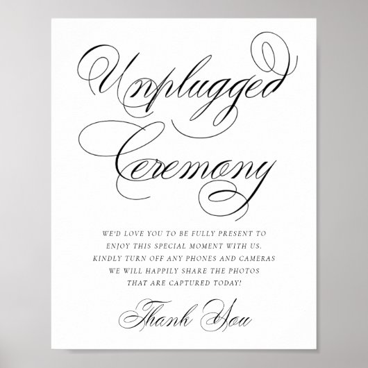 Elegant Unplugged Ceremony zwarte kalligrafie Poster (Voorkant)