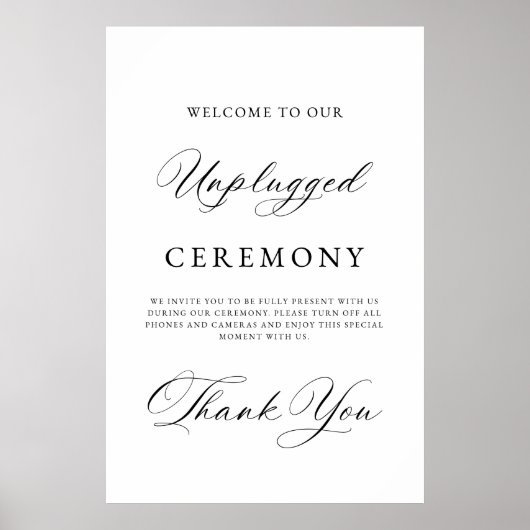 Elegant Unplugged Wedding Ceremony Sign | Modern  Poster (Voorkant)