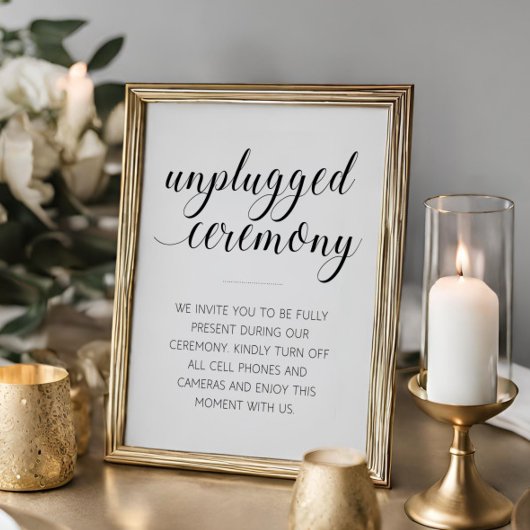 Elegant Unplugged Wedding Ceremony Sign Poster