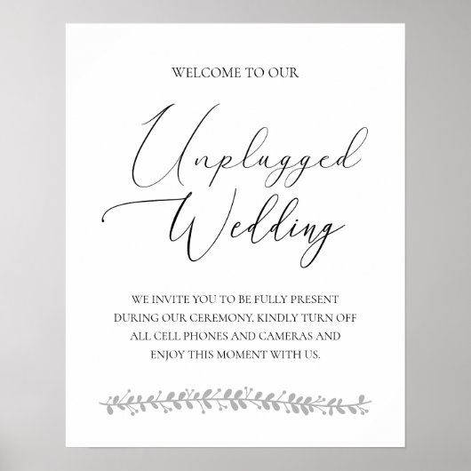 Elegant Unplugged Wedding Ceremony Sign Poster (Voorkant)