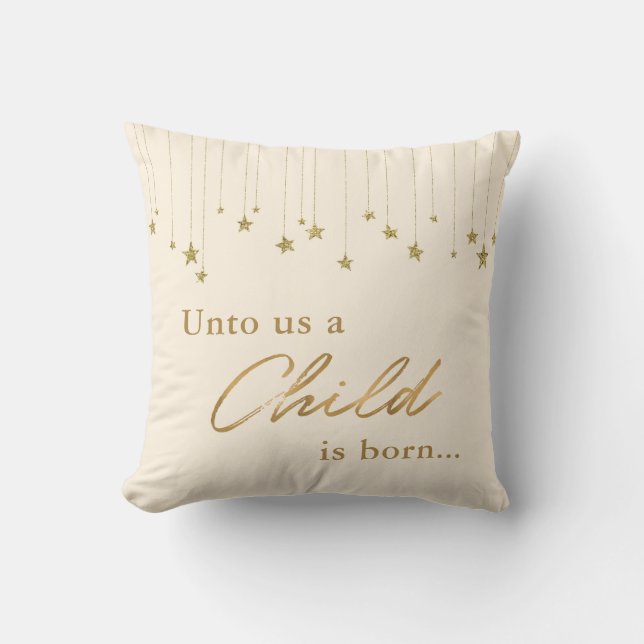 Elegant Unto US Child is geboren Gold Ecru Kerstmi Kussen (Voorkant)