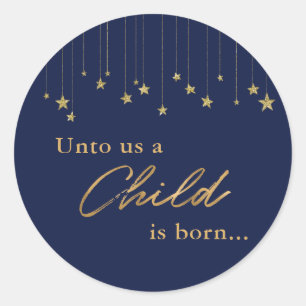 Elegant Unto US Child is geboren met Gold Blue Ker Ronde Sticker