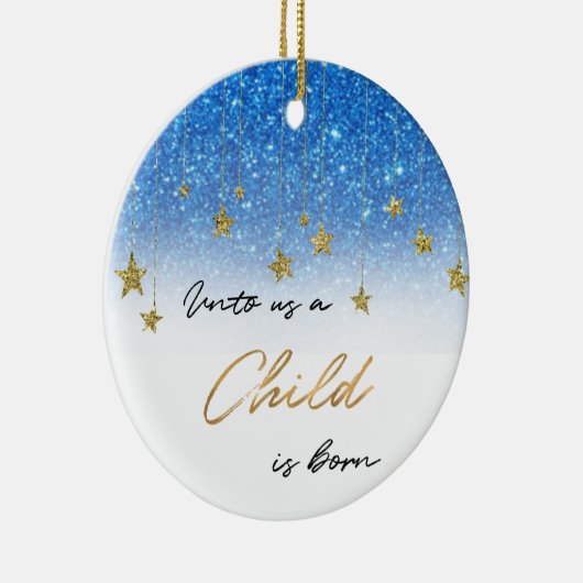 Elegant Unto US Scripting Blue Glitter 2 Foto Keramisch Ornament (Rechts)