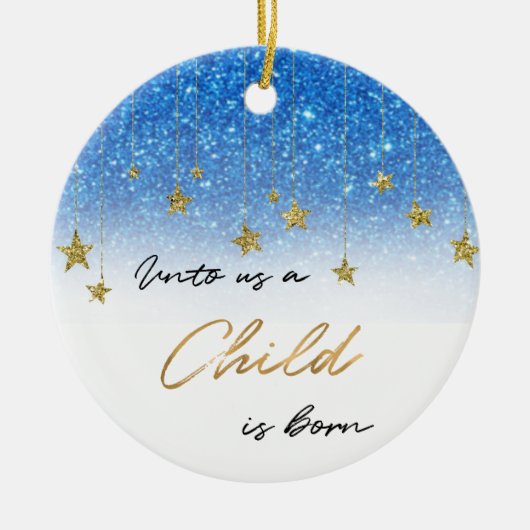 Elegant Unto US Scripting Blue Glitter 2 Foto Keramisch Ornament (Voorkant)
