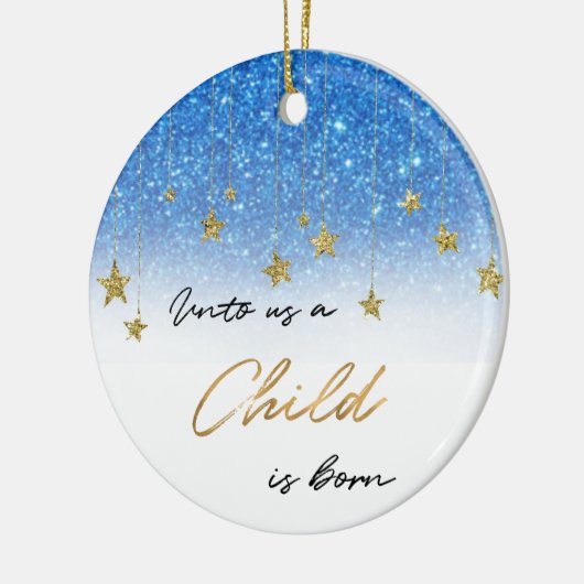 Elegant Unto US Scripting Blue Glitter 2 Foto Keramisch Ornament (Links)