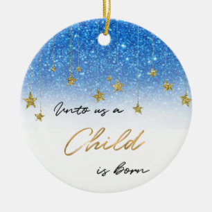Elegant Unto US Scripts Blue Glitter Kerstmis Keramisch Ornament