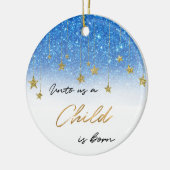 Elegant Unto US Scripts Blue Glitter Kerstmis Keramisch Ornament (Links)