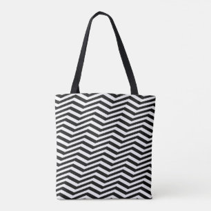 Elegant & Unusual Black Zig Zag Chevron Stripes Tote Bag