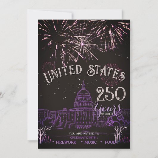 Elegant US 250 Years Firework Purple Capitol Hill  Kaart (Voorkant)