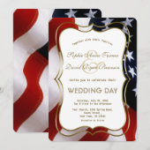 Elegant USA Flag Gold Wedding Custom Invite Kaart (Voorkant / Achterkant)