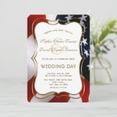 Elegant USA Flag Gold Wedding Custom Invite Kaart (Staand voorkant)