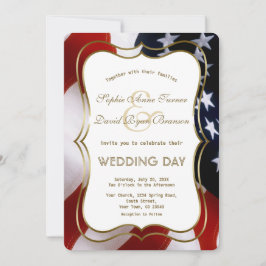 Elegant USA Flag Gold Wedding Custom Invite Kaart