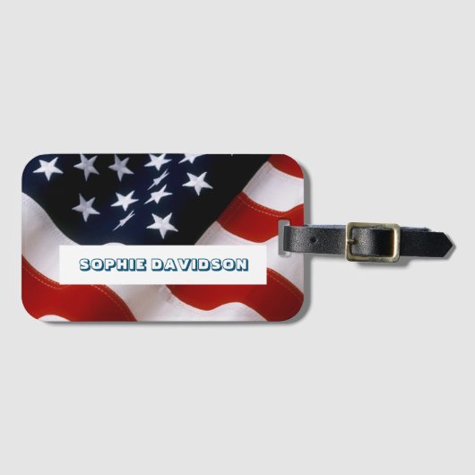 Elegant USA Flag Red White Blue Monogram Bagagelabel (Voorkant (horizontaal))