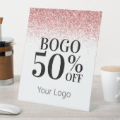 Elegant uw Logo roze Glitter BOGO Business Reclamebord Met Voetstuk (Insitu)