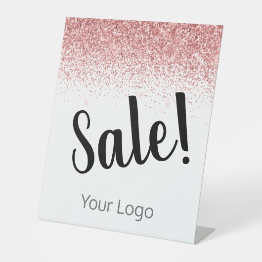 Elegant Uw Logo Roze Glitter Sale Bedrijf Reclamebord Met Voetstuk (Voorkant)