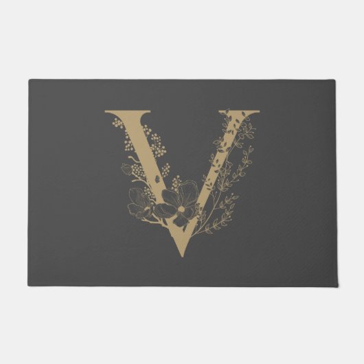 Elegant V Boho Floral Monogram Initiaal Goud Goud Deurmat (Voorkant)