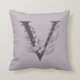 Elegant V Boho Floral Monogram Initiaal Lila grijs Kussen