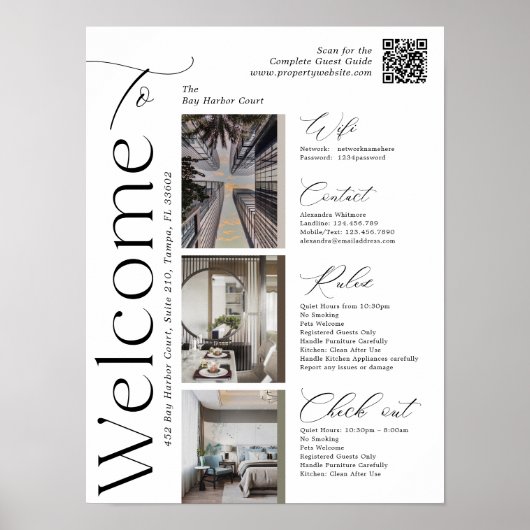 Elegant Vacation Rental Host Photo QR Welcome Sign Poster (Voorkant)