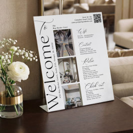 Elegant Vacation Rental Host Photo QR Welcome Sign Reclamebord Met Voetstuk