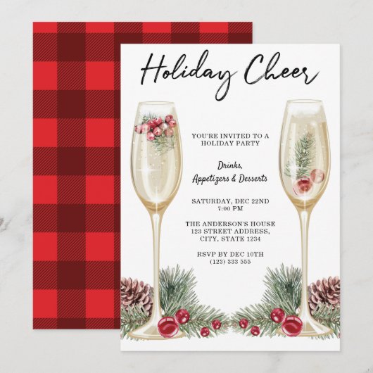 Elegant Vakantie Party Champagne Glas Kaart (Voorkant / Achterkant)