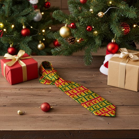 Elegant vakantie rendierpatroon in groen rood goud stropdas