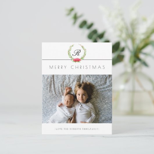 Elegant vakantiekrans foto Wenskaart Feestdagenkaart (Staand voorkant)