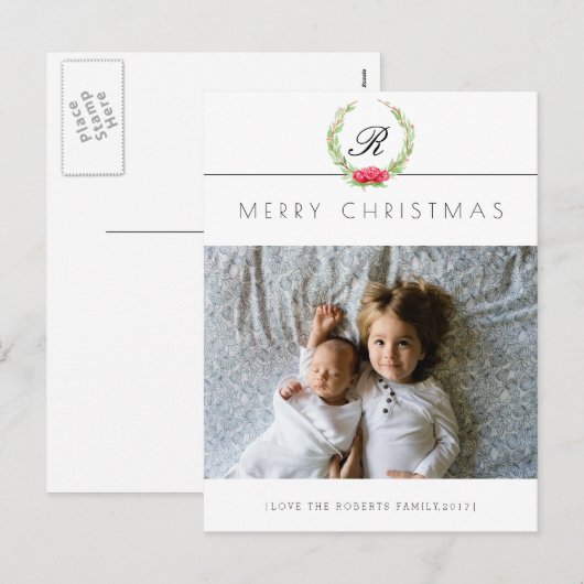 Elegant vakantiekrans foto Wenskaart Feestdagenkaart (Voorkant / Achterkant)