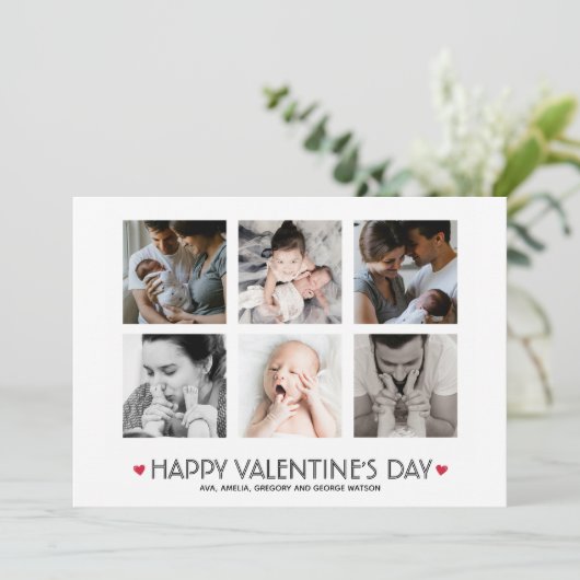 Elegant Valentijnsdag 6 Square Photo Collage Feestdagenkaart (Staand voorkant)