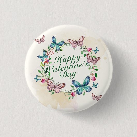 Elegant Valentijnsdag Floral Wreath Pin Button (Voorkant)