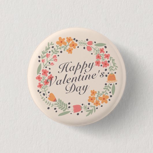 Elegant Valentijnsdag Floral Wreath Pin Button (Voorkant)