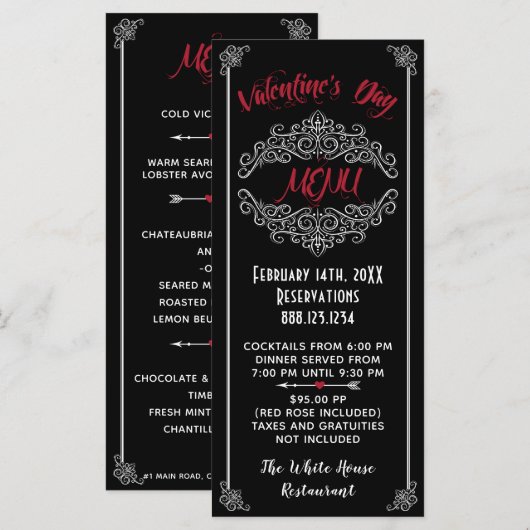 Elegant Valentijnsdag Menu (Voorkant / Achterkant)