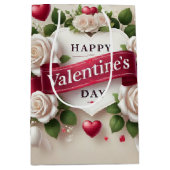 Elegant Valentijnsdag ontwerp met Rozen, harten Medium Cadeauzakje (Voorkant)