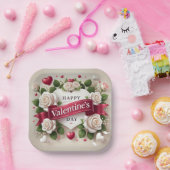 Elegant Valentijnsdag ontwerp met Rozen, harten Papieren Bordje (Feest)
