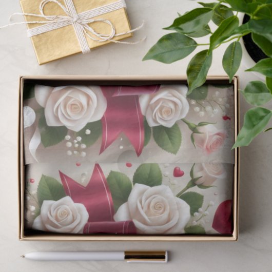 Elegant Valentijnsdag ontwerp met Rozen, harten Tissuepapier (Geschenk)