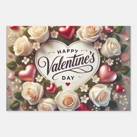 Elegant Valentijnsdag ontwerp met Rozen Inpakpapier Vel (Voorkant 2)