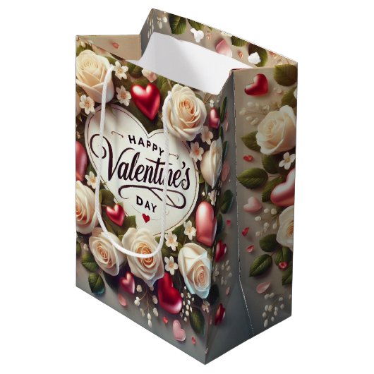 Elegant Valentijnsdag ontwerp met Rozen Medium Cadeauzakje (Voorkant Gekanteld)